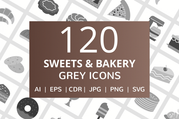 120 Sweets   Bakery Flat Greyscale Icons