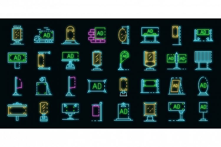 Outdoor advertising icons set vector neon example image 1