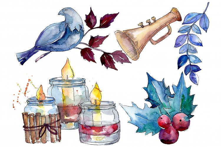 Christmas card PNG watercolor set