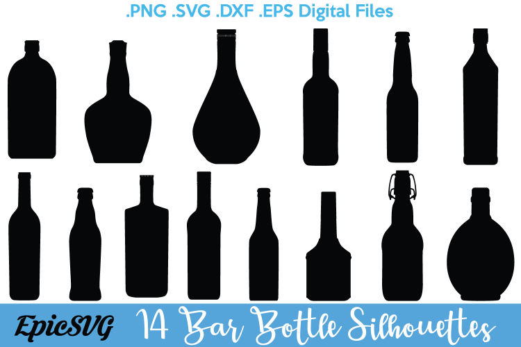 Bar Bottles Silhouette | .SVG .DXF | Clipart Vector Graphic Drinking Bottle Liquid Silhouette Cameo Cricut Digital Download 14 Files