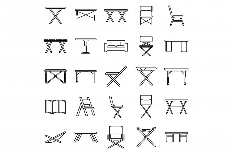 Picnic folding furniture icons set, outline style example image 1