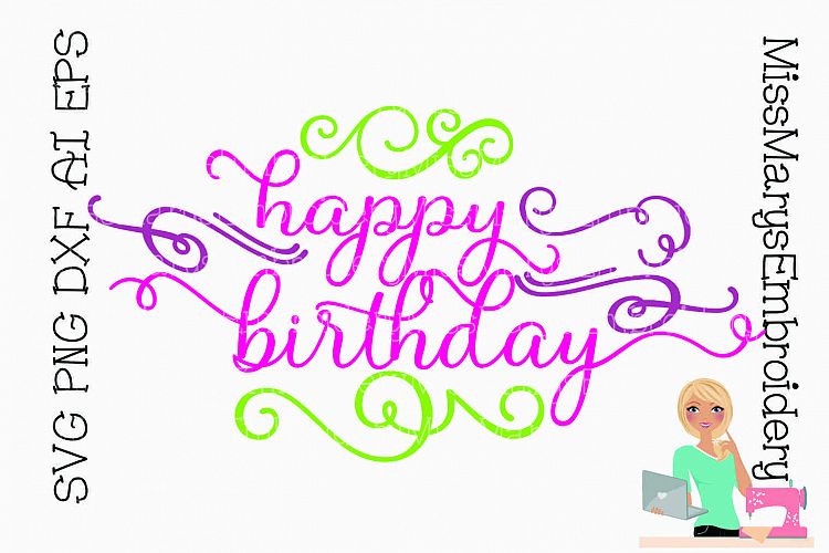 Birthday Swirl SVG Cutting File PNG DXF AI EPS