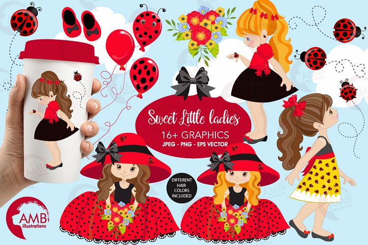 Sweet little ladies graphics, clipart, illustrations AMB-1056