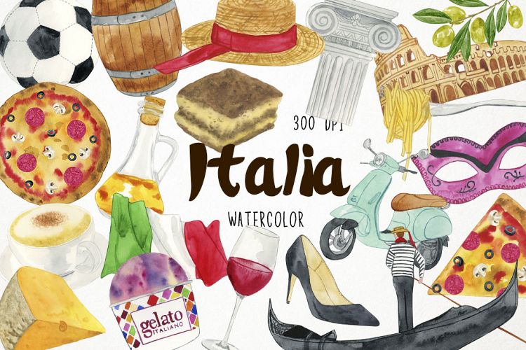 Watercolor Italy Clipart, Italy Clip Art, Italia Clipart
