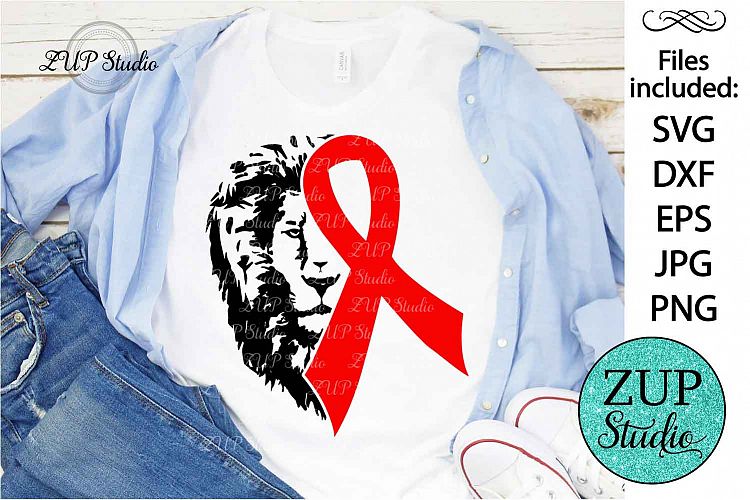 Red Ribbon Awareness with lion face svg design 421