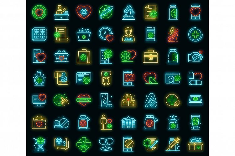 Pharmacist icons set vector neon example image 1