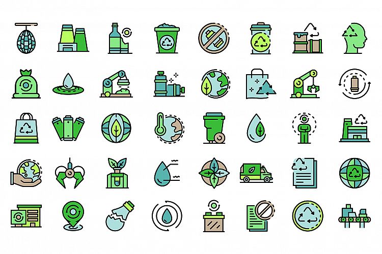 Recycle factory icons set line color vector example image 1