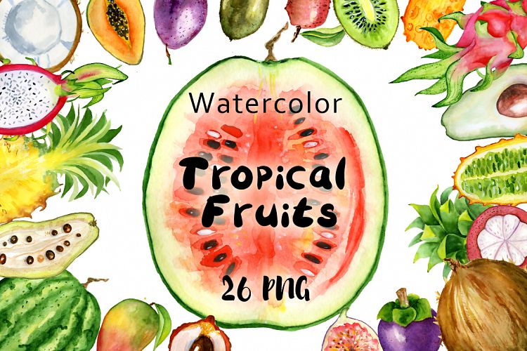Watercolor tropical fruits clipart