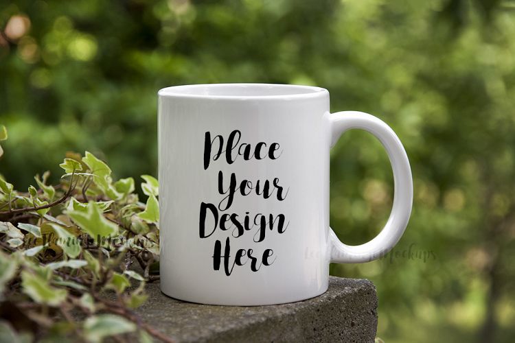 White Coffee mug mockup bokeh nature