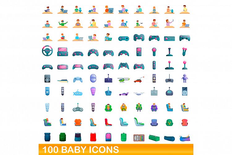 100 baby icons set, cartoon style