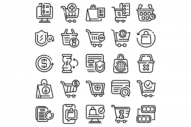 Purchase history icons set, outline style