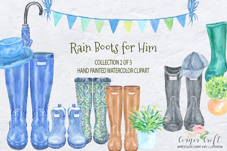Watercolor Rain Boots for Him
