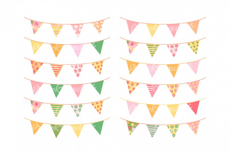 Summerparty bunting clipart, Birthday banners
