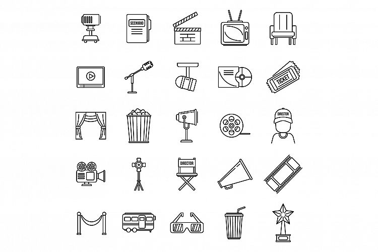 Studio stage director icons set, outline style