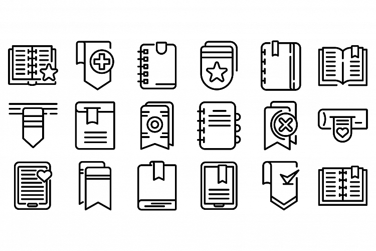 Bookmark icons set, outline style example image 1