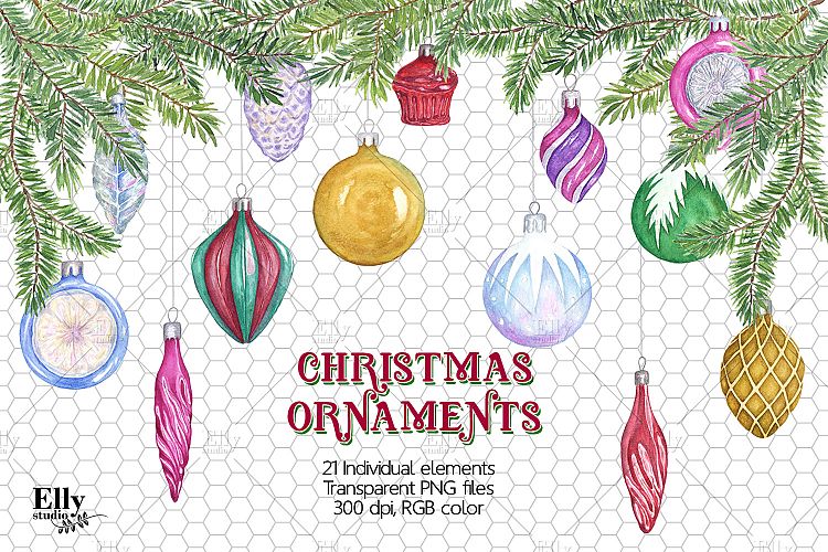 Clip Art Watercolor Christmas Ornaments