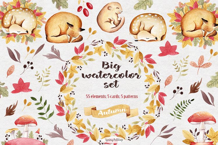 Big autumn set Forest animals