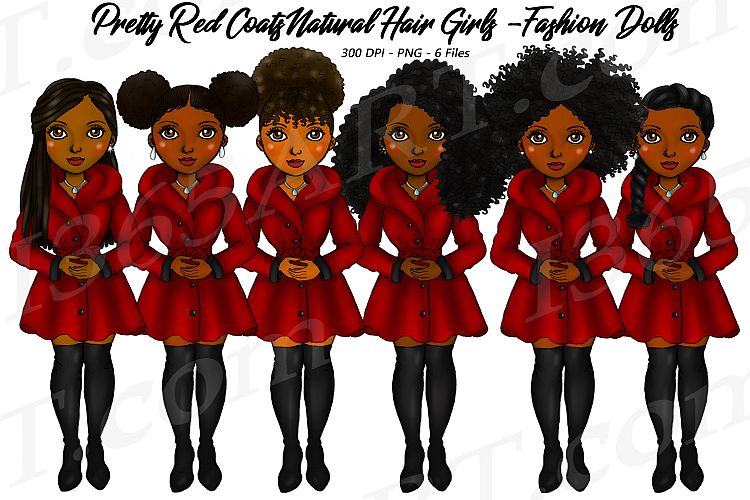 Pretty Red Coats Autumn Girls Natural Hair Planner Clipart