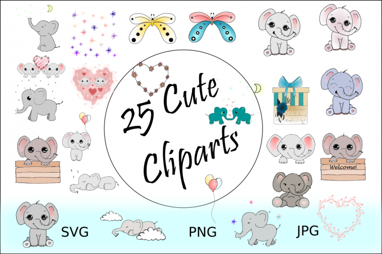 25 Cute Cliparts - Elephant Clipart Collection