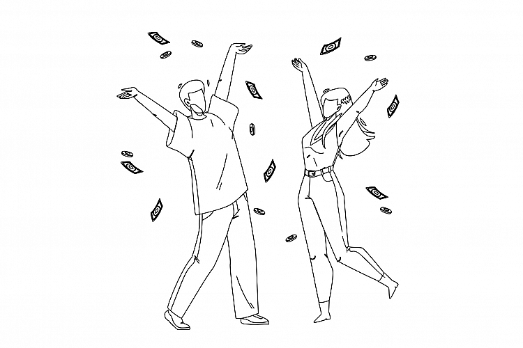 Under Money Rain Dancing Man And Woman Vector example image 1