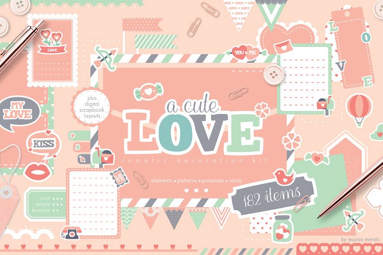 A Cute Love - Romantic Clipart Set