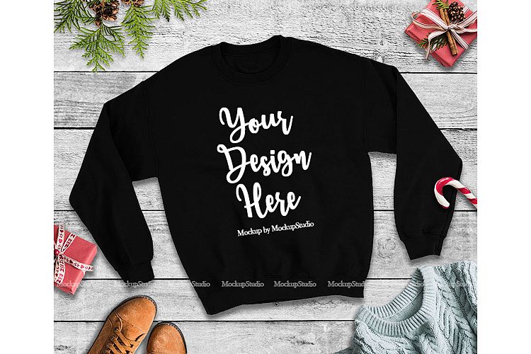 Christmas Winter Party Black Unisex Sweatshirt Mock Up
