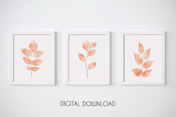 Coral Nursery Wall Art, Orange Botanical Print, Set of 3