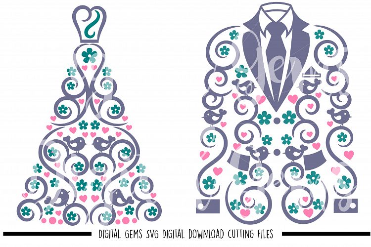 Wedding dress and suit jacket SVG / DXF / EPS / PNG files