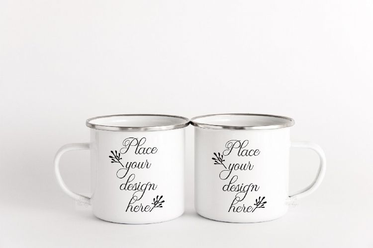 2 Camping mug mockup two cups mock up metal camp enamel mugs
