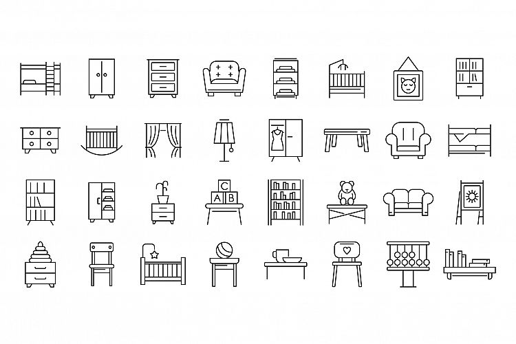 Childrens room icons set, outline style example image 1