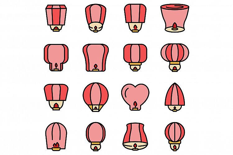 Floating lantern icons set vector flat