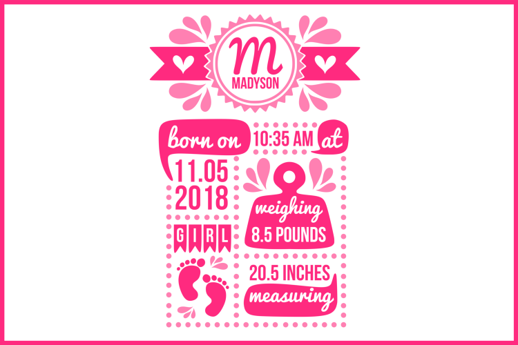 Birth stats svg, birth stats template, birth announcement