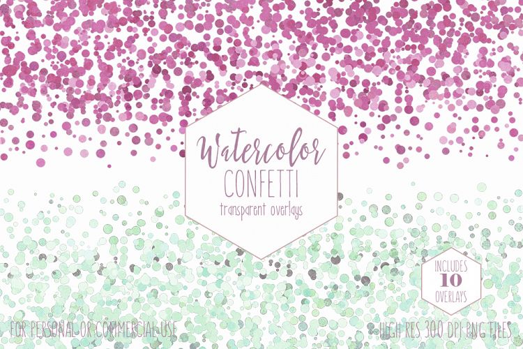 WATERCOLOR CONFETTI BORDER Clipart Commercial Use Confetti Transparent Overlays Mint Purple Pink Party Wedding Invitation Graphics