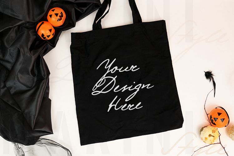 Download Tote bag Mockup halloween background, Black tote mockup 1059