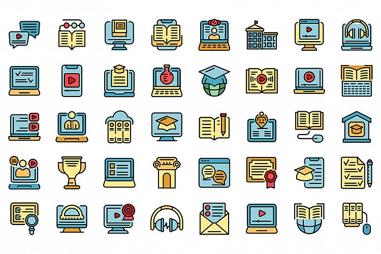 Distance education icons set vector flat example image 1