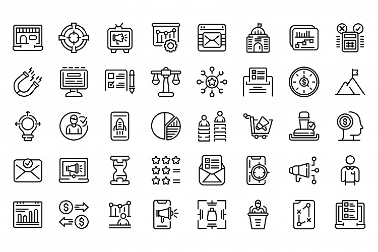 Successful campaign icons set, outline style example image 1