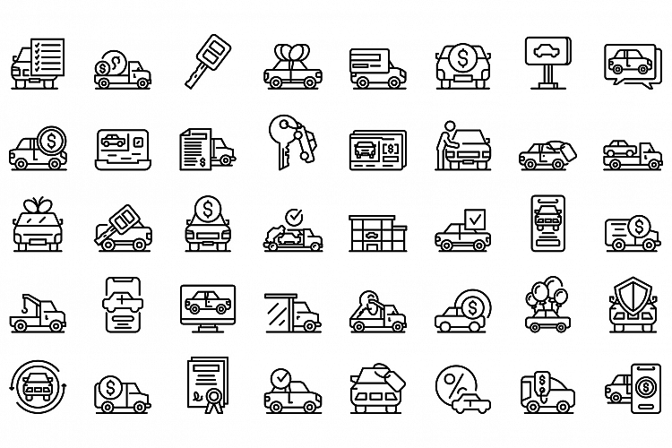 Buying car icons set, outline style example image 1