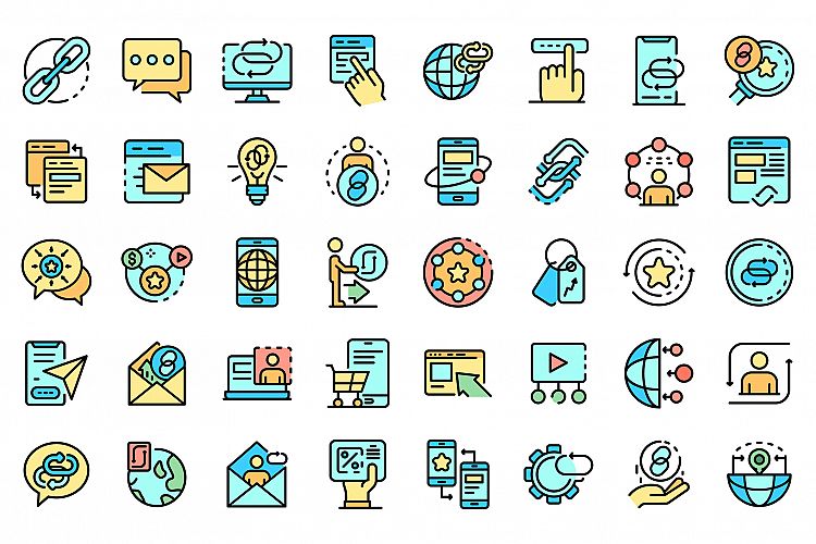 Backlink strategy icons set vector flat example image 1