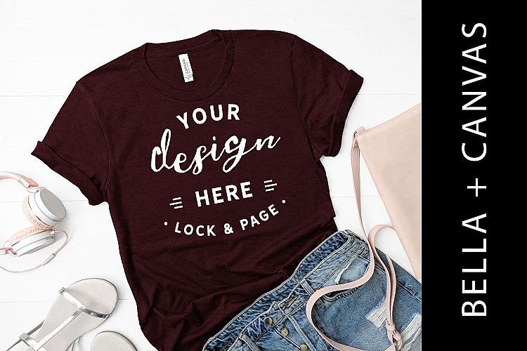 Heather Cardinal Bella Canvas 3001 T-Shirt Mockup Apparel