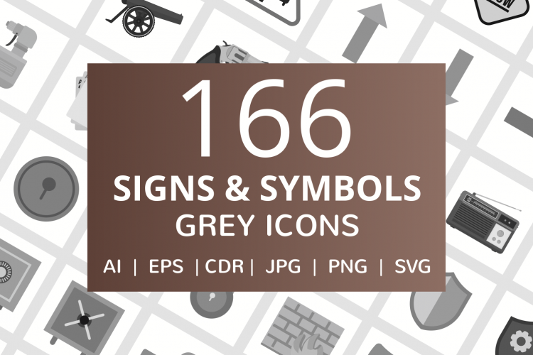 166 Signs   Symbols Flat Greyscale Icons