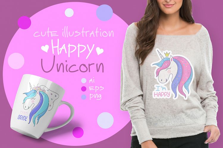 Happy Unicorn. Cute illustration.