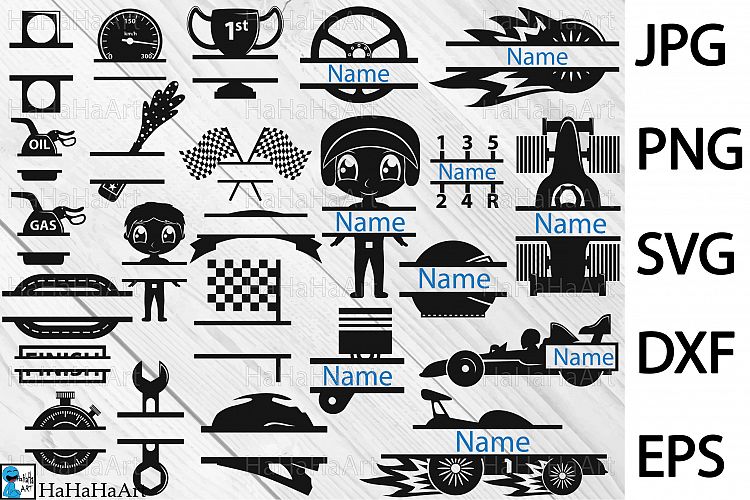 Race Car Split Monogram V1 - Clip art / Cutting Files 85c