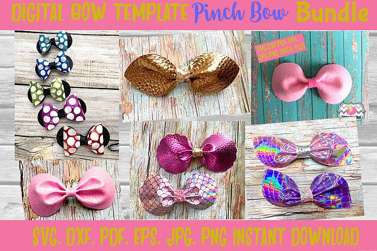 6 Styles Pinch Center Hair bow Template Bundle