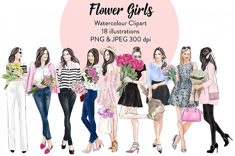 Flower girls watercolour illustrated clipart