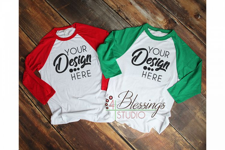 Raglan Shirt Couples Mockup Bella Canvas 3200 Baseball