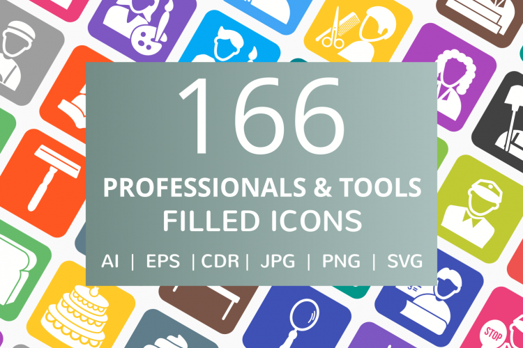 166 Professionals   their Tools Filled Round Corner Icons