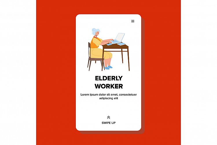 Elderly Worker Grandmother Work At Laptop Vector example image 1
