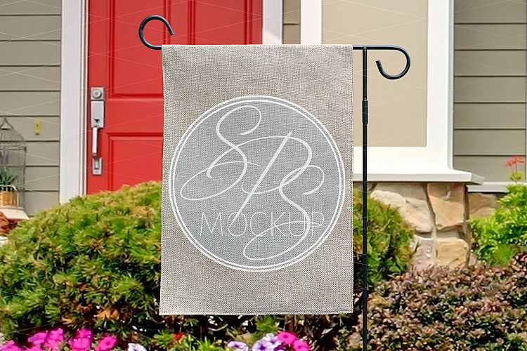 Burlap Garden Flag Mockup Red Door