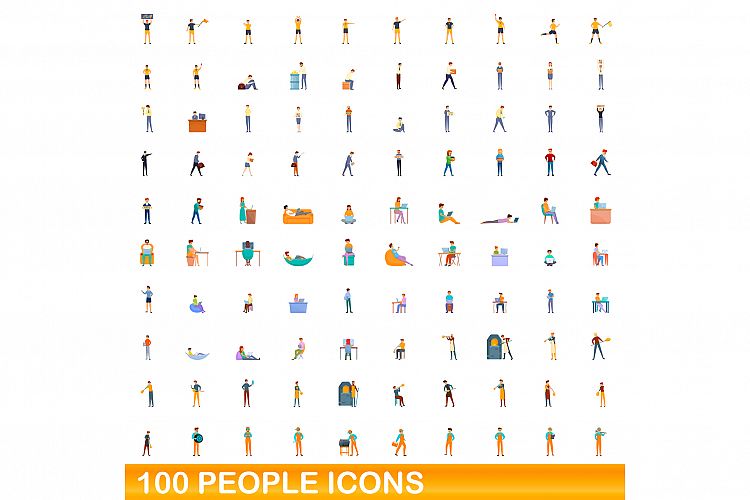 100 people icons set, cartoon style example image 1