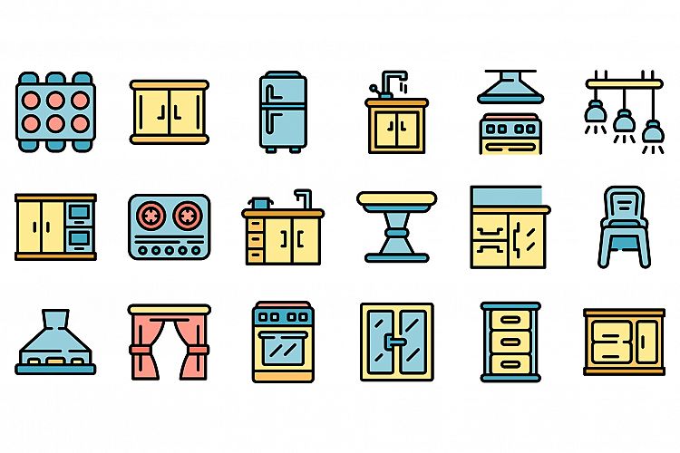 Kitchen furniture icons set vector flat example image 1